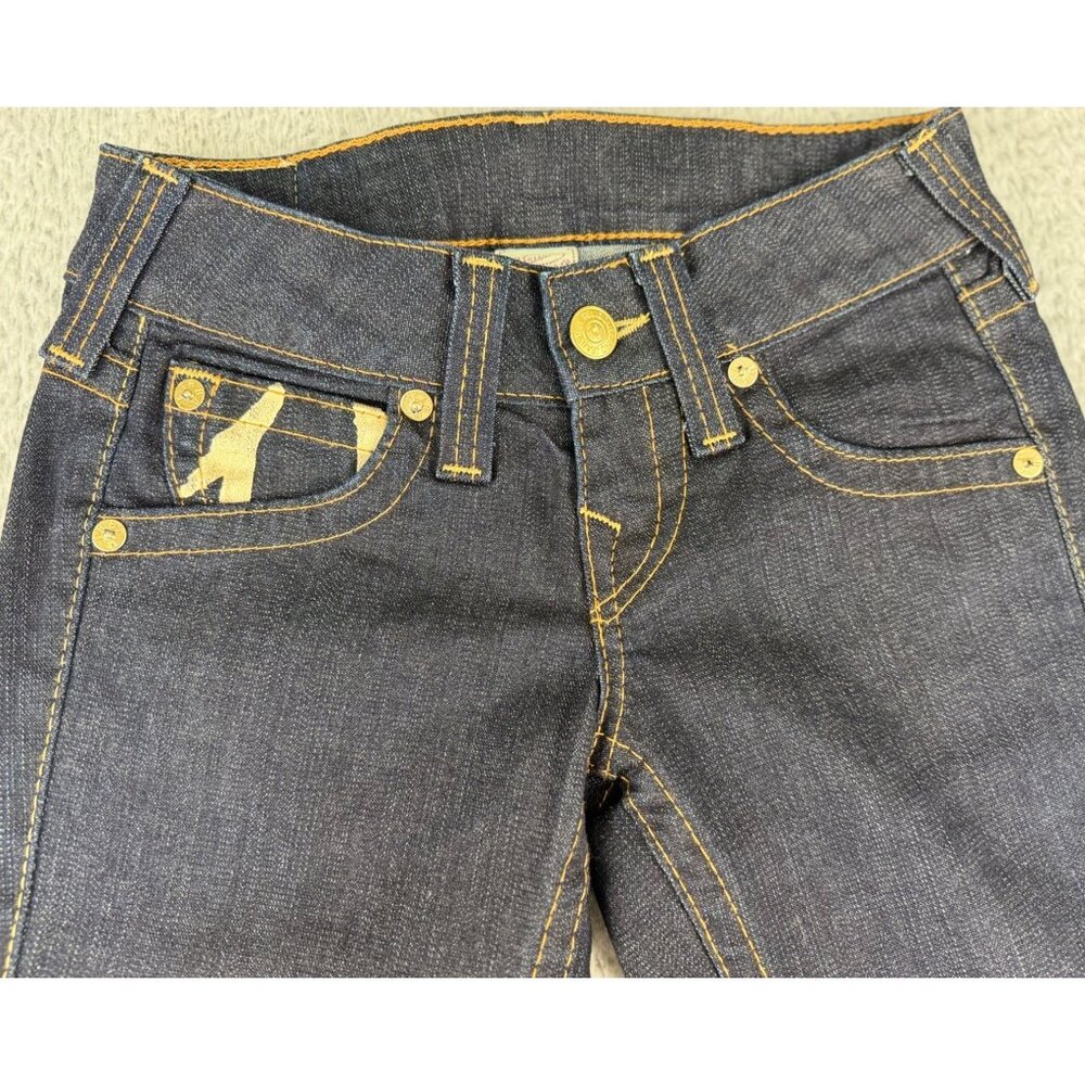 True Religion Bobby Womens 25 Dark Wash Flare Jeans NWOT White Gold Tag Made-USA - Picture 4 of 16